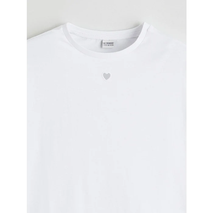 LCW Kids Beyaz Bisiklet Yaka Kız Çocuk Tişört