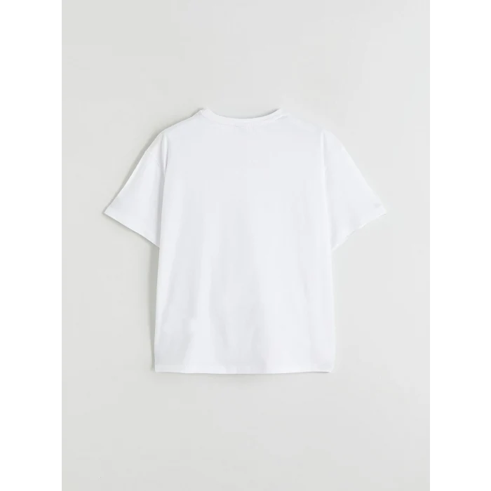 LCW Kids Beyaz Bisiklet Yaka Kız Çocuk Tişört