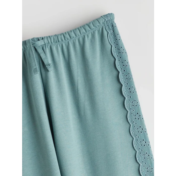 LCW Kids Yeşil Beli Lastikli Fisto Detaylı Kız Çocuk Pantolon