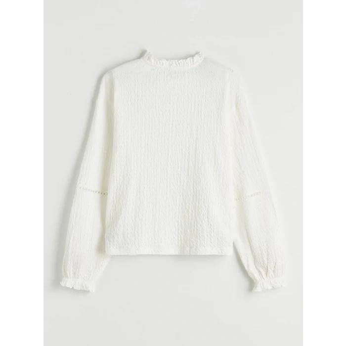 LCW Kids Ekru Fırfırlı Dik Yaka Yaka Kız Çocuk Tişört