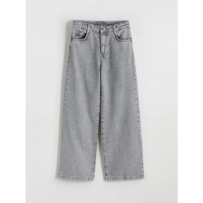 LCW Kids Karışık Wideleg Taşlı Kız Çocuk Jean Pantolon