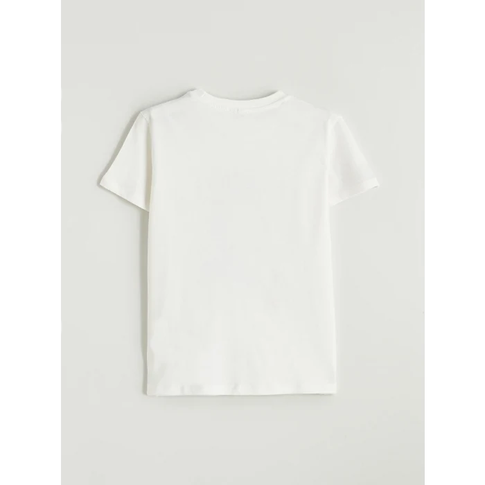 LCW Kids Beyaz Bisiklet Yaka Baskılı Kız Çocuk Tişört