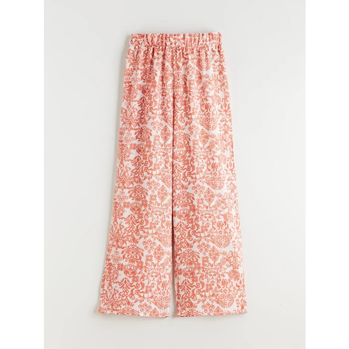 LCW Kids Ekru Beli Lastikli Desenli Kız Çocuk Pantolon