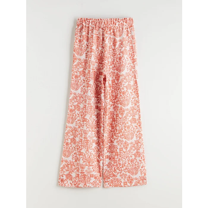 LCW Kids Ekru Beli Lastikli Desenli Kız Çocuk Pantolon