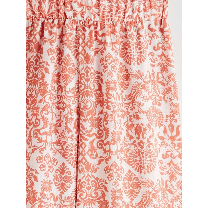 LCW Kids Ekru Beli Lastikli Desenli Kız Çocuk Pantolon