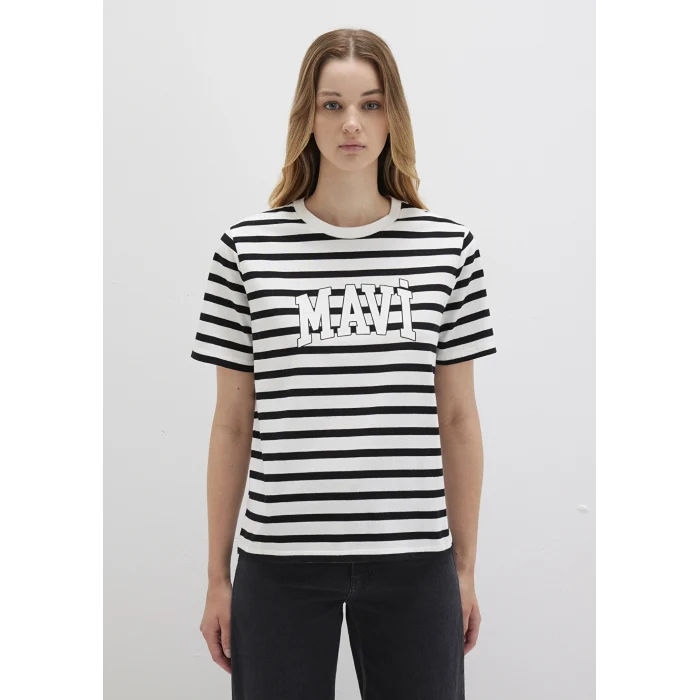 Mavi 1611360-84041 Mavi Logo Baskılı Siyah Çizgili Tişört