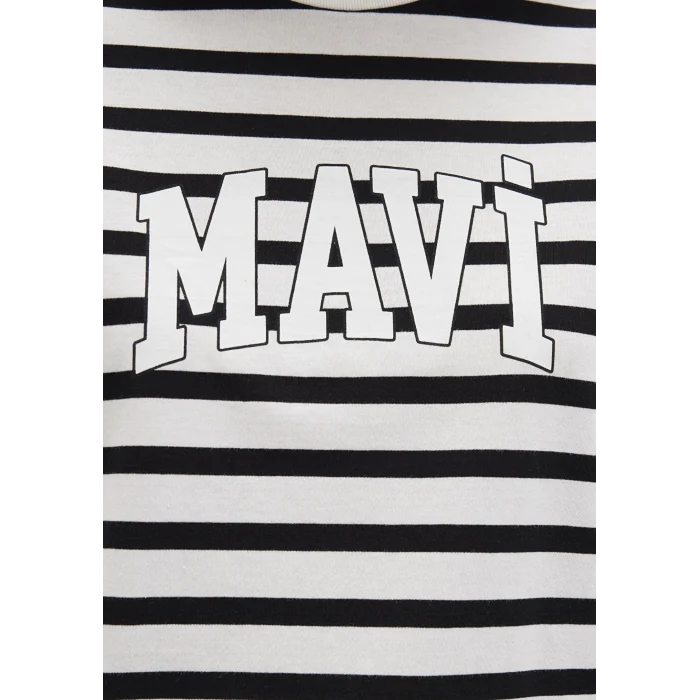 Mavi 1611360-84041 Mavi Logo Baskılı Siyah Çizgili Tişört