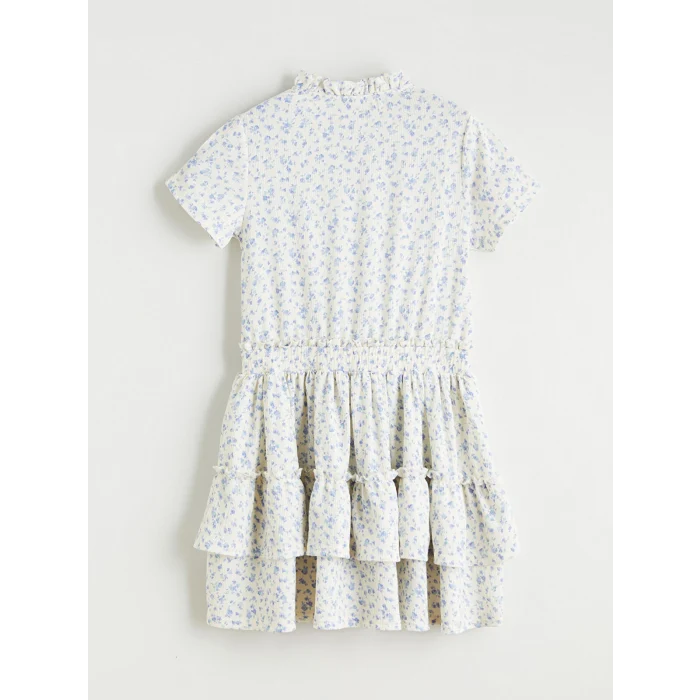 LCW Kids Ekru Dik Yaka Çiçekli Kız Çocuk Elbise