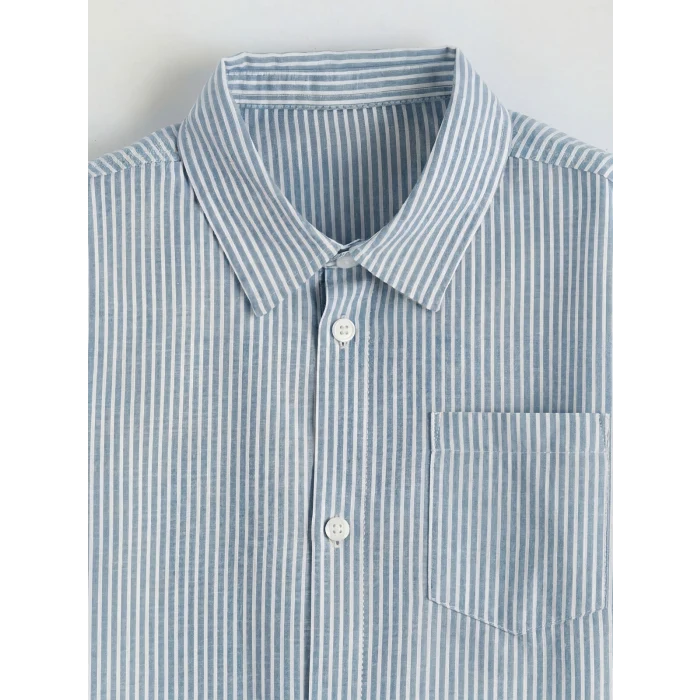 LCW Kids Mavi Çizgili Keten Karışımlı Erkek Çocuk Gömlek