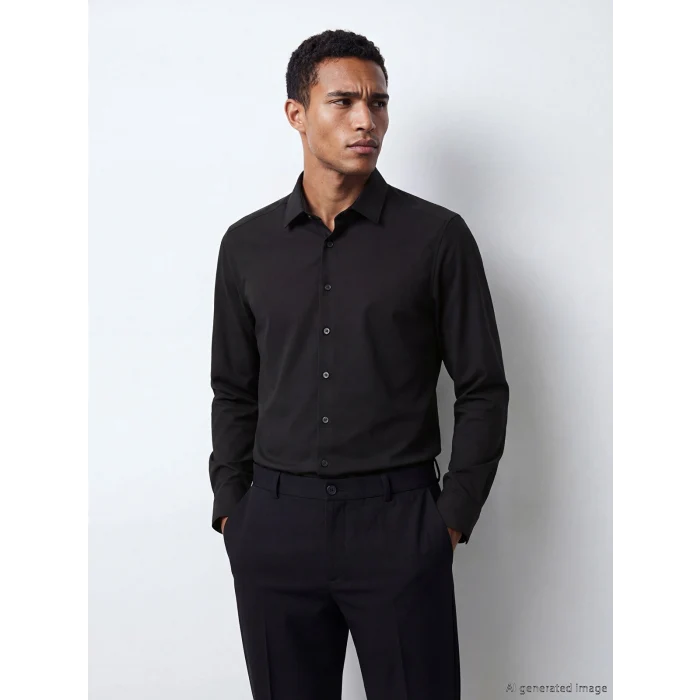 LCW BUSINESS Siyah Slim Fit Armürlü Erkek Gömlek