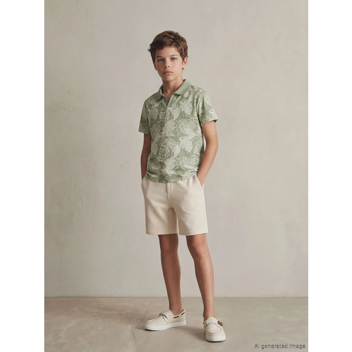 LCW Kids Ekru Polo Yaka Desenli Erkek Çocuk Tişört ve Şort