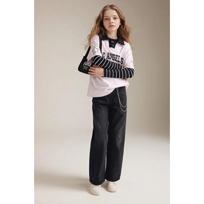 Defacto G4655A8NM55 Gri Straıght Wıde Geniş Paça Jean Pantolon Kız Çocuk