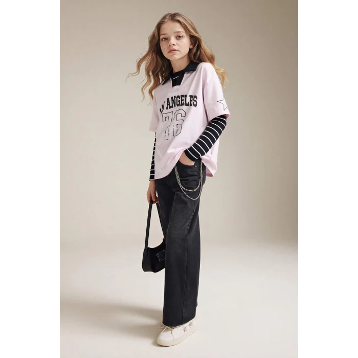 Defacto G4655A8NM55 Gri Straıght Wıde Geniş Paça Jean Pantolon Kız Çocuk