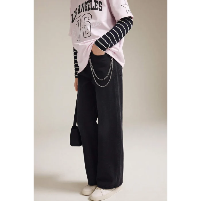 Defacto G4655A8NM55 Gri Straıght Wıde Geniş Paça Jean Pantolon Kız Çocuk