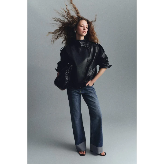 Defacto G8852AXNM34 Mavi %100 Pamuk Straıght Wıde Yüksek Bel Jean Pantolon