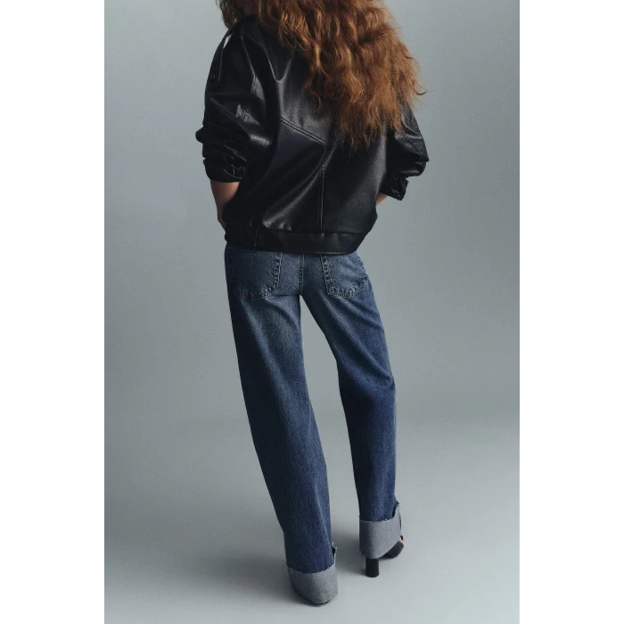 Defacto G8852AXNM34 Mavi %100 Pamuk Straıght Wıde Yüksek Bel Jean Pantolon