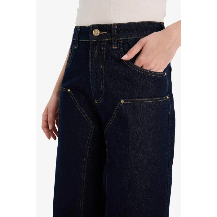 Defacto G1406AXNM82 Mavi %100 Pamuk Barrel Fıt Yüksek Bel Jean Pantolon