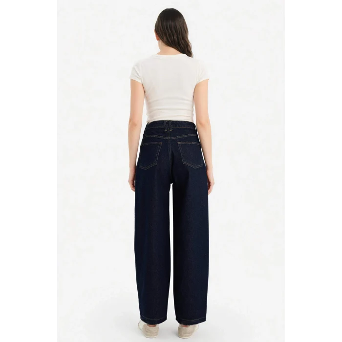 Defacto G1406AXNM82 Mavi %100 Pamuk Barrel Fıt Yüksek Bel Jean Pantolon