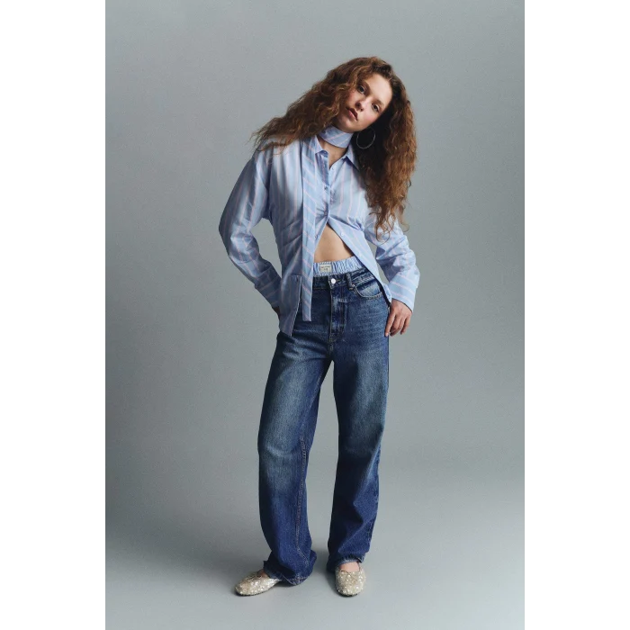 Defacto G3541AXNM28 Mavi Straıght Fıt Yüksek Bel Uzun Jean Yıkamalı Pantolon