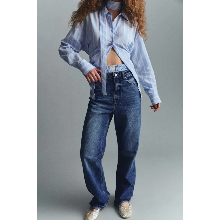 Defacto G3541AXNM28 Mavi Straıght Fıt Yüksek Bel Uzun Jean Yıkamalı Pantolon