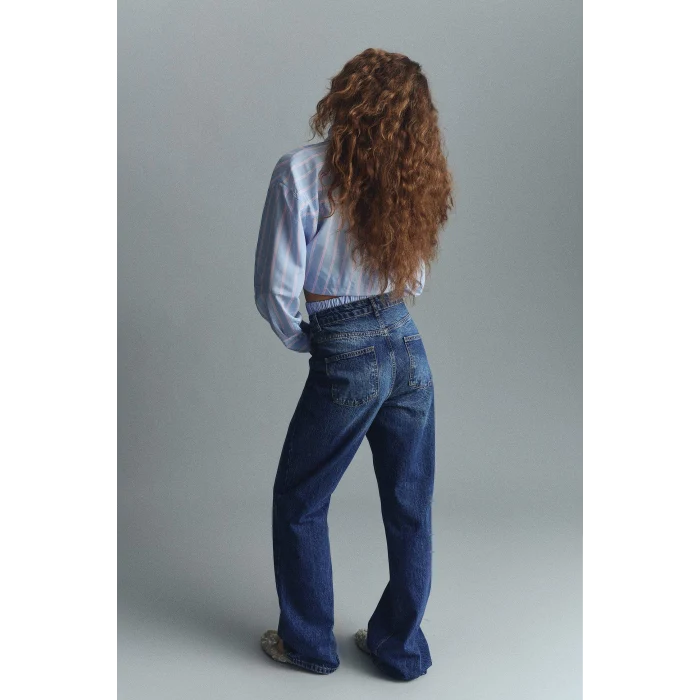 Defacto G3541AXNM28 Mavi Straıght Fıt Yüksek Bel Uzun Jean Yıkamalı Pantolon