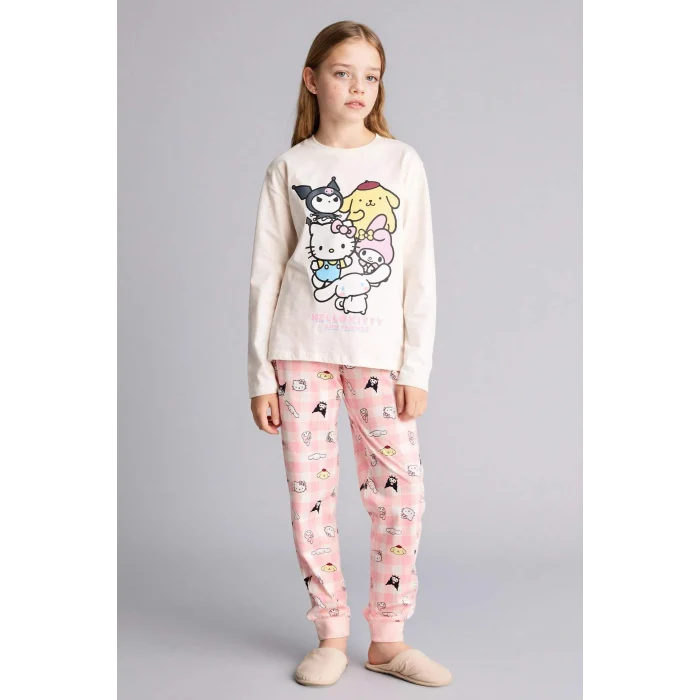 Defacto H1070A8ER100 Ekru Hello Kıtty 2li Pijama Takımı Kız Çocuk