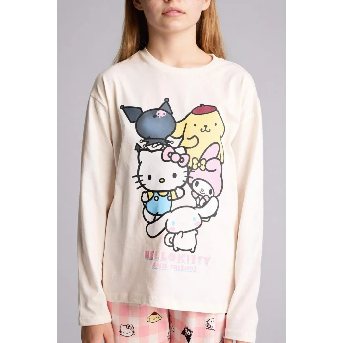 Defacto H1070A8ER100 Ekru Hello Kıtty 2li Pijama Takımı Kız Çocuk