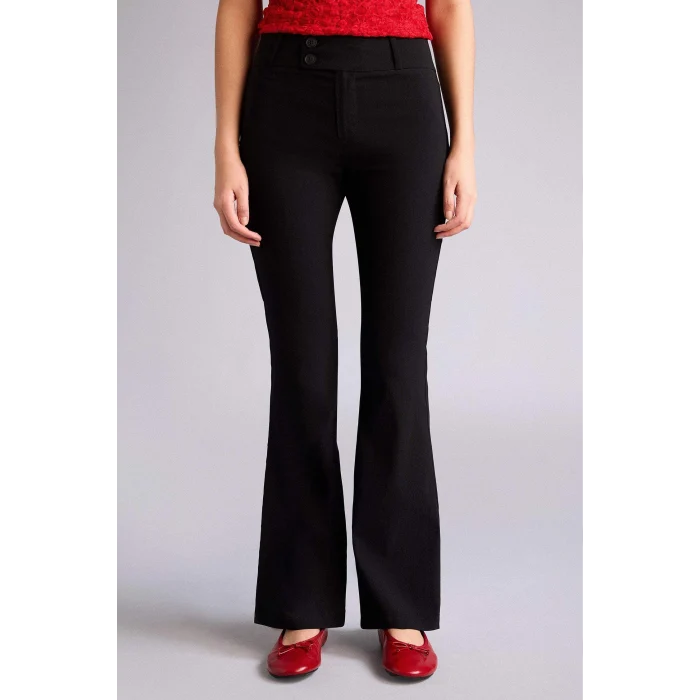 Defacto G2313AXBK81 Siyah Flare Fıt Fermuarlı Normal Bel Bengalin Pantolon