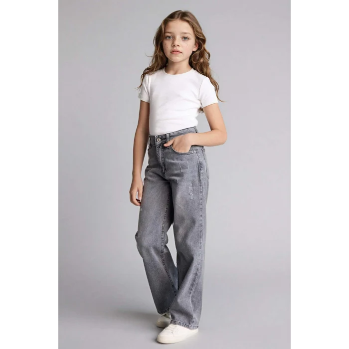 Defacto G9536A8NM55 Gri Straıght Wıde Jean Pantolon Kız Çocuk