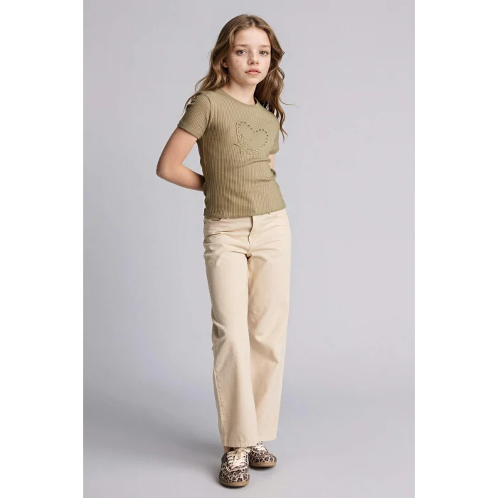 Defacto G0603A8ER41 Ekru 90s Wıde Leg Gabardin Pantolon Kız Çocuk