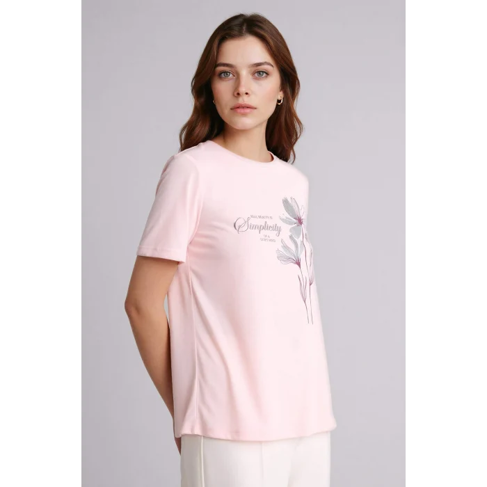 Defacto H1461AXPN127 Pembe Relax Fıt Bisiklet Yaka Çiçekli Kısa Kollu Tişört