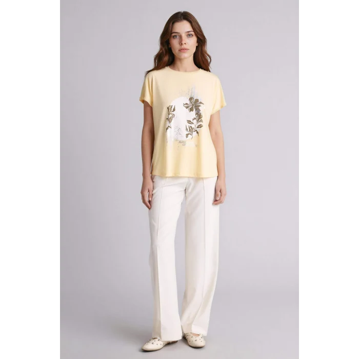 Defacto H1454AXBG366 Bej Bisiklet Yaka Baskılı Kısa Kollu Tişört