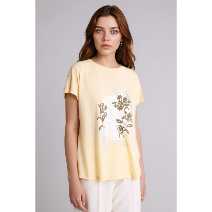 Defacto H1454AXBG366 Bej Bisiklet Yaka Baskılı Kısa Kollu Tişört