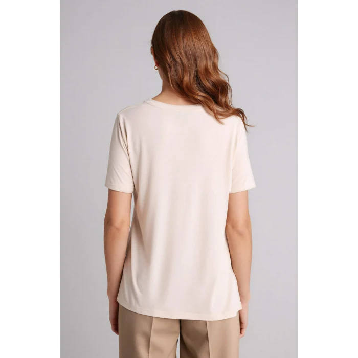 Defacto H1455AXER37 Ekru Regular Fıt Bisiklet Yaka Hayvan Desenli Kısa Kollu Tişört