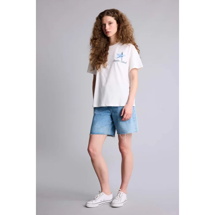 Defacto G9005AXWT32 Beyaz Oversıze Sırt Baskılı Tişört