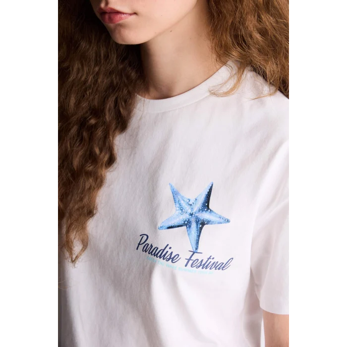 Defacto G9005AXWT32 Beyaz Oversıze Sırt Baskılı Tişört