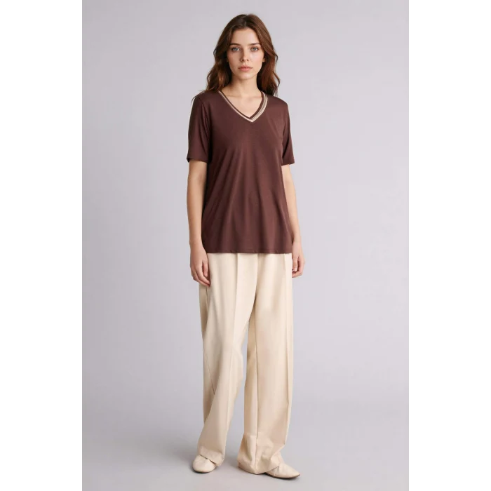 Defacto F2770AXBN320 Kahve Regular Fıt V Yaka Kısa Kollu Tişört