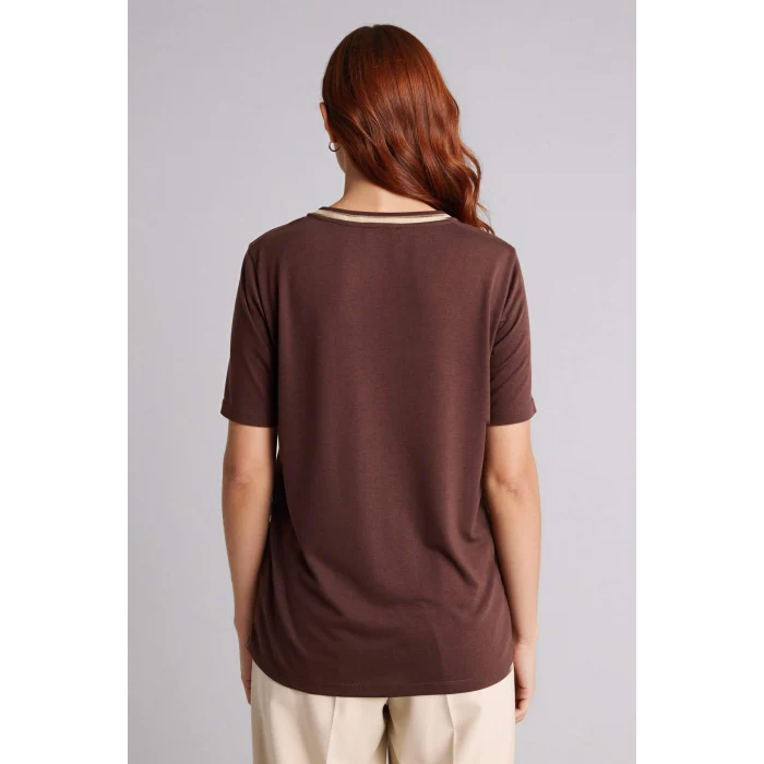 Defacto F2770AXBN320 Kahve Regular Fıt V Yaka Kısa Kollu Tişört