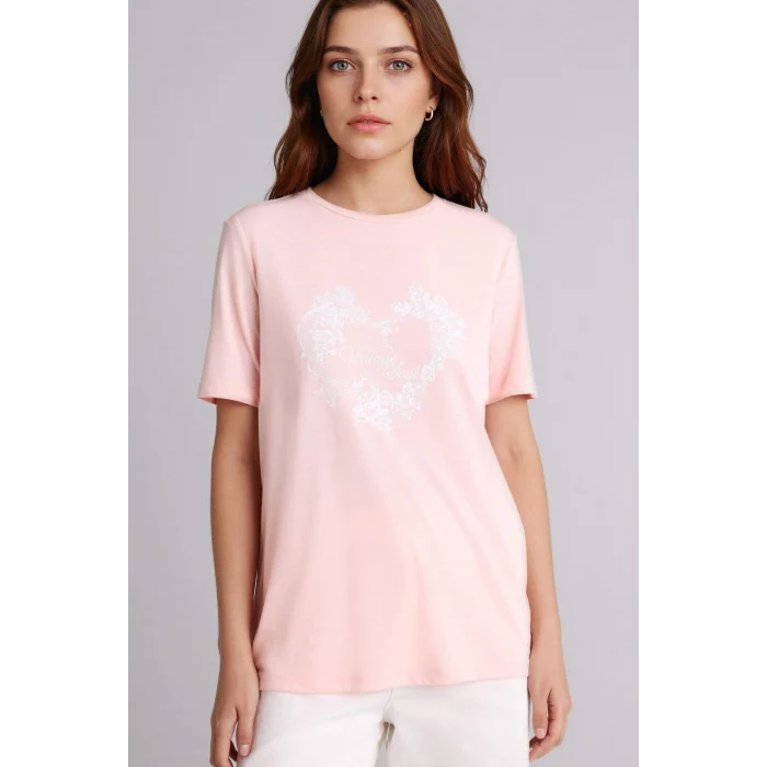 Defacto H1435AXPN681 Pembe Regular Fıt Bisiklet Yaka Çiçekli Kısa Kollu Tişört