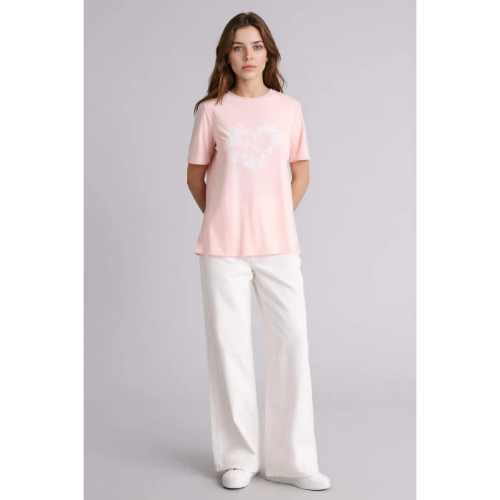 Defacto H1435AXPN681 Pembe Regular Fıt Bisiklet Yaka Çiçekli Kısa Kollu Tişört