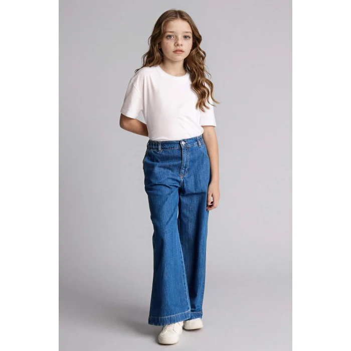 Defacto G0304A8NM28 Mavi Wıde Leg Jean Pantolon Kız Çocuk