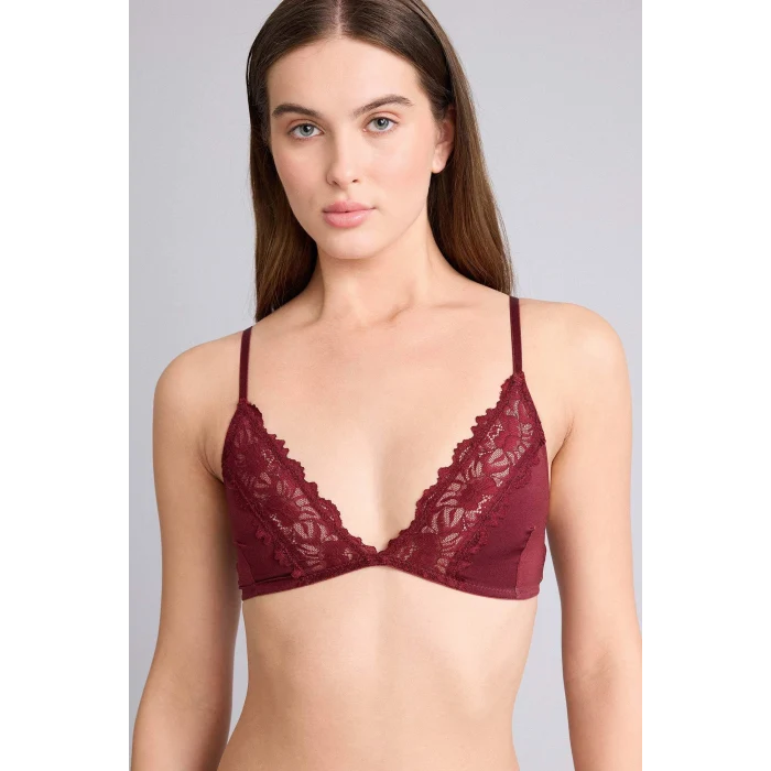 Defacto F9387AXBR210 Bordo Dantel Detaylı Saten Kapsız Pedsiz Balensiz Bralet