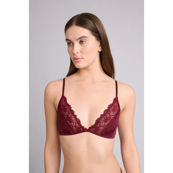 Defacto F9387AXBR210 Bordo Dantel Detaylı Saten Kapsız Pedsiz Balensiz Bralet