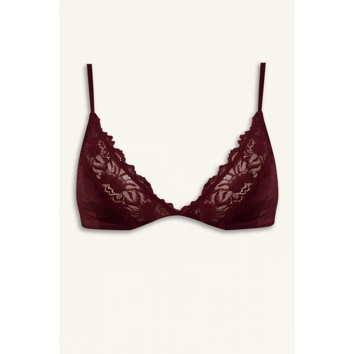 Defacto F9387AXBR210 Bordo Dantel Detaylı Saten Kapsız Pedsiz Balensiz Bralet