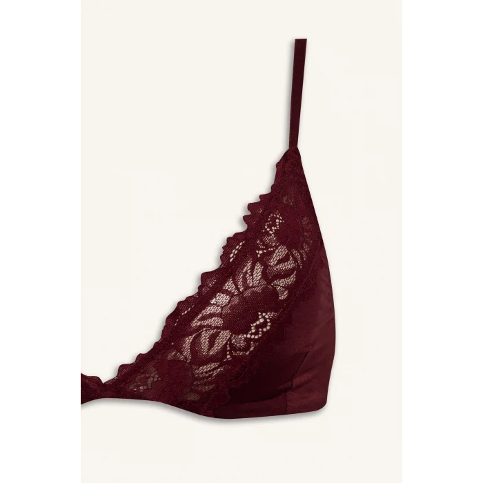 Defacto F9387AXBR210 Bordo Dantel Detaylı Saten Kapsız Pedsiz Balensiz Bralet