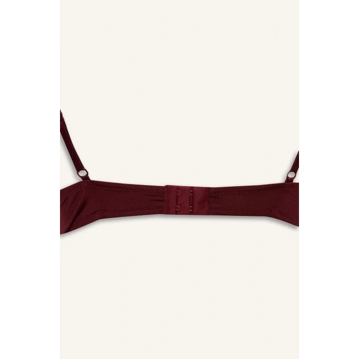 Defacto F9387AXBR210 Bordo Dantel Detaylı Saten Kapsız Pedsiz Balensiz Bralet