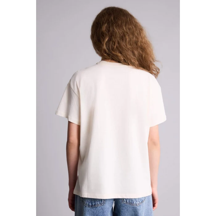 Defacto G9003AXER103 Ekru Oversıze Baskılı Tişört