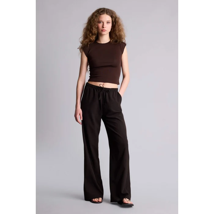 Defacto H1129AXBN267 Kahve Fıtted Ribana Tişört