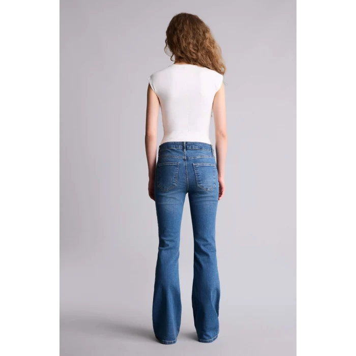 Defacto H1128AXNM28 Mavi Mia Flare Fıt Yüksek Bel Uzun Jean Yıkamalı Pantolon