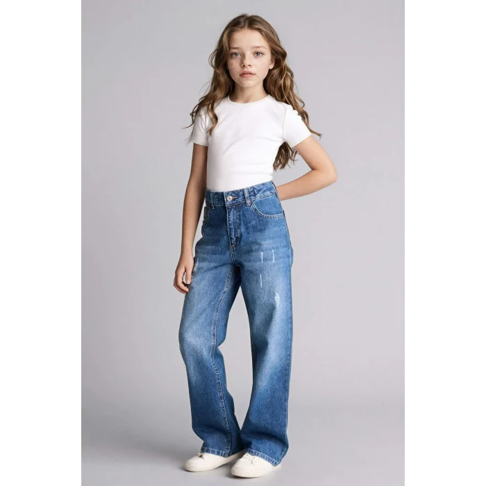 Defacto G9536A8NM29 Yeşil Straıght Wıde Jean Pantolon Kız Çocuk